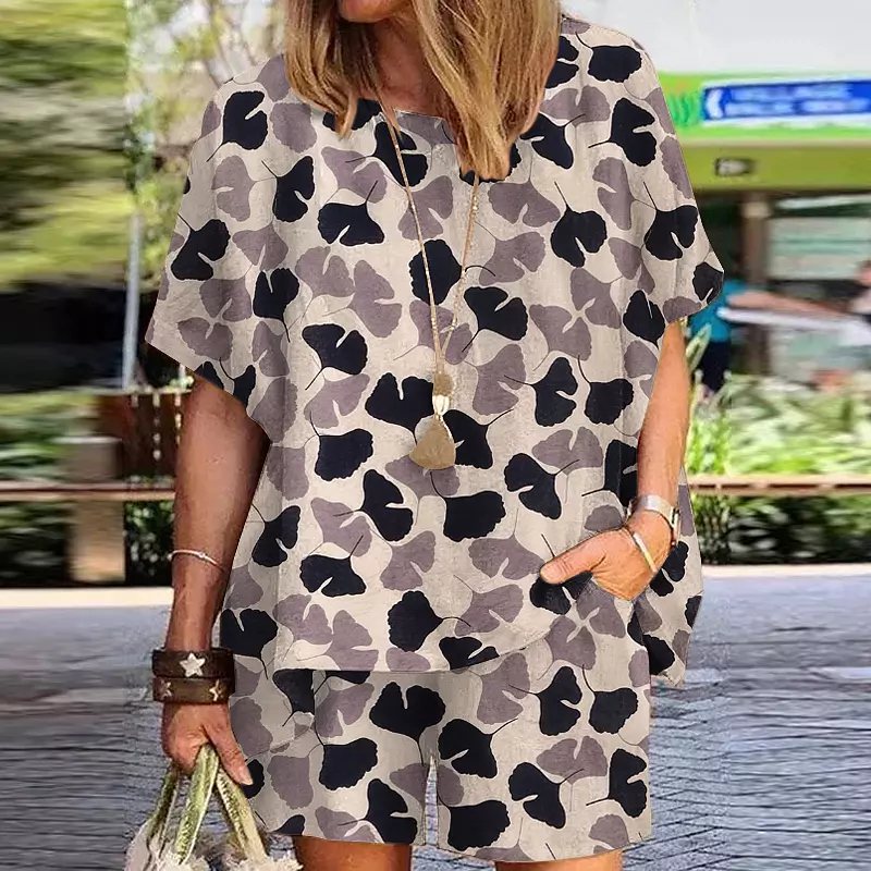 come4buy.com-Summer Casual Matching Sets O-neck Half Sleeve Polka Dots Printed Blouse