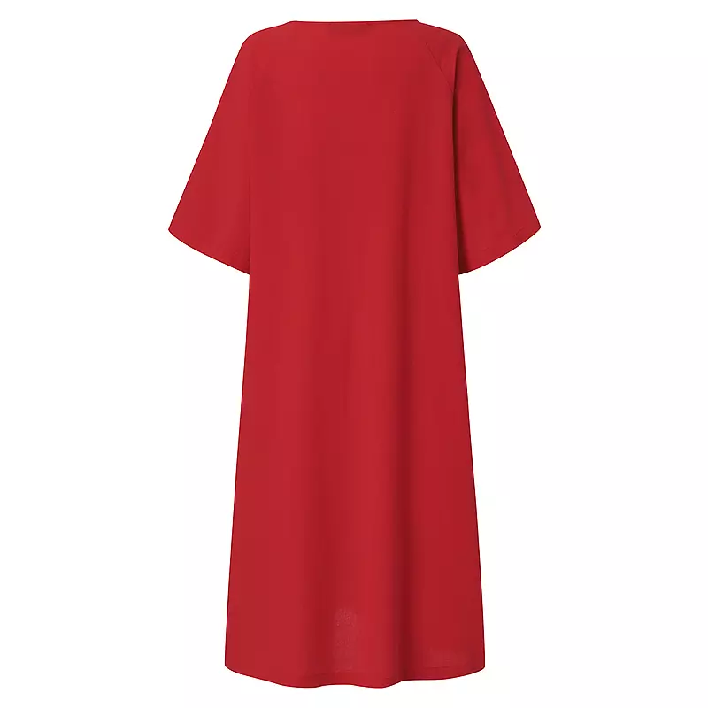 come4buy.com-Women Cotton Midi Casual Solid Long Sundress Female Loose V-neck