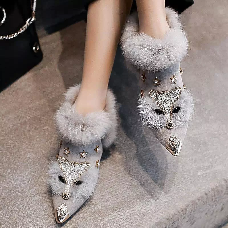 come4buy.com-Rabbit Fur Snow Boots For Women