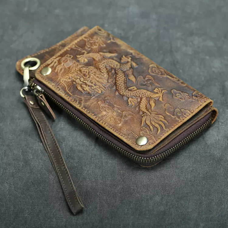 come4buy.com-Vintage Long Wallets Genuine Leather Wallet Zipper Coin Pocket