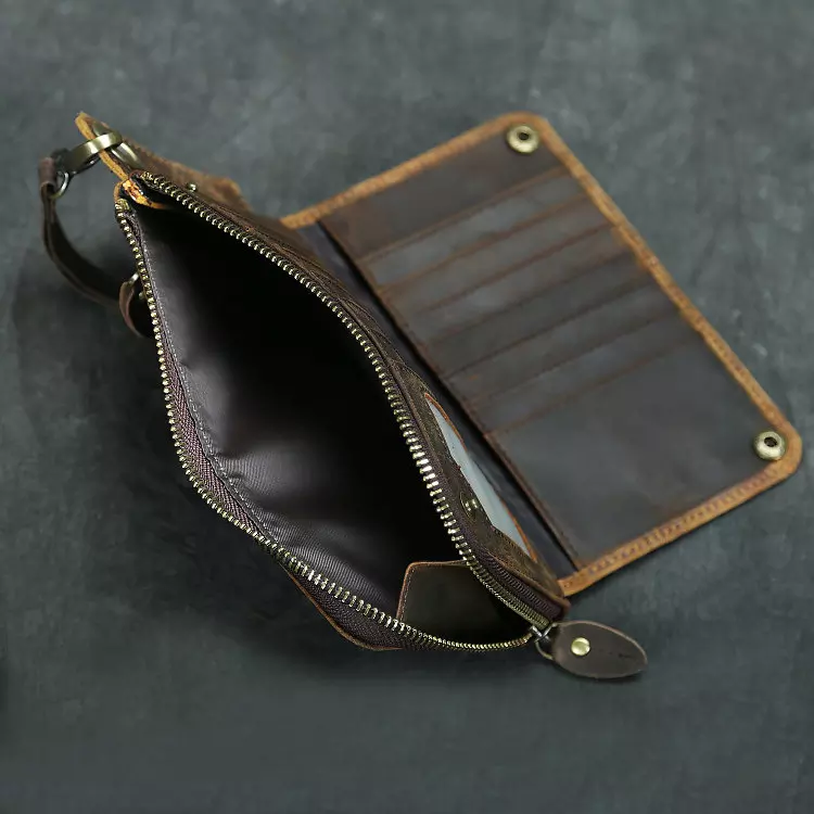 come4buy.com-Vintage Long Wallets Genuine Leather Wallet Zipper Coin Pocket