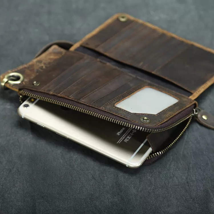 come4buy.com-Vintage Long Wallets Genuine Leather Wallet Zipper Coin Pocket