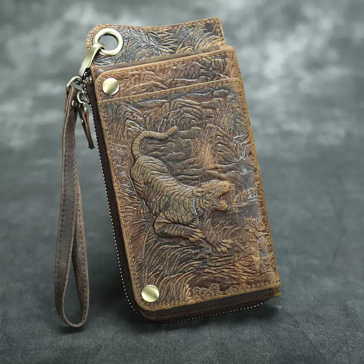 come4buy.com-Vintage Long Wallets Genuine Leather Wallet Zipper Coin Pocket