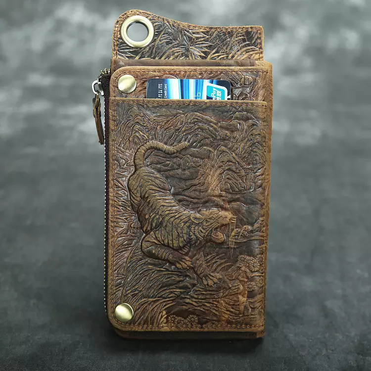 come4buy.com-Vintage Long Wallets Genuine Leather Wallet Zipper Coin Pocket