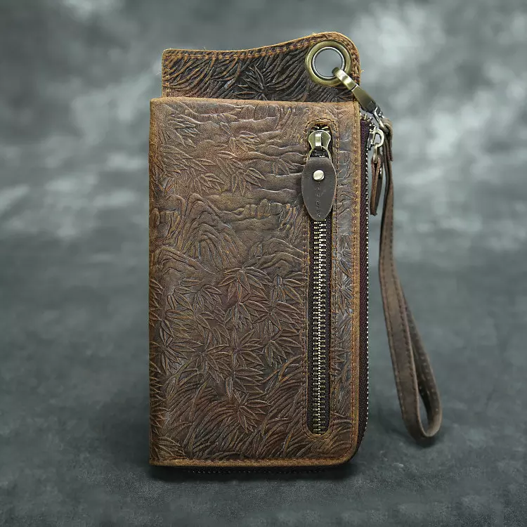 come4buy.com-Vintage Long Wallets Genuine Leather Wallet Zipper Coin Pocket