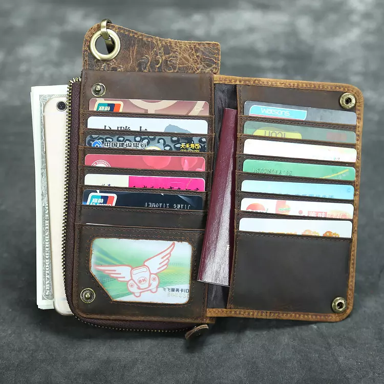 come4buy.com-Vintage Long Wallets Genuine Leather Wallet Zipper Coin Pocket