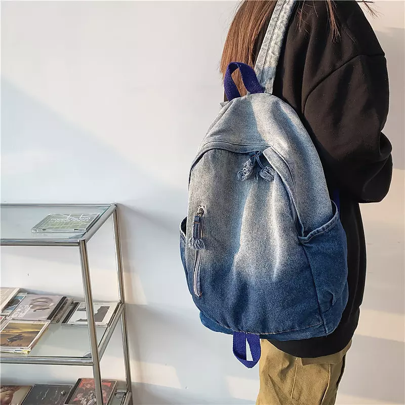 come4buy.com-Retro Denim Backpack College Bags
