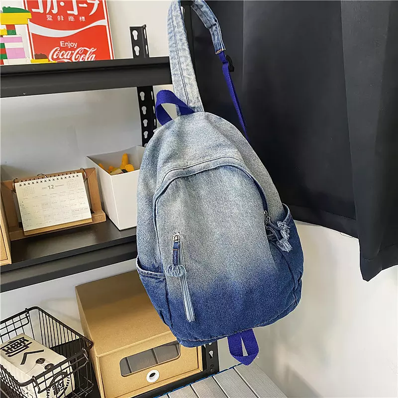come4buy.com-Retro Denim Backpack College Bags