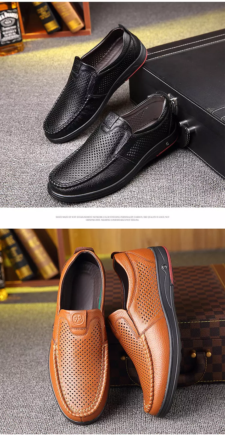 come4buy.com-Casual Slip-on Cutout Loafers Shoes Cowhide