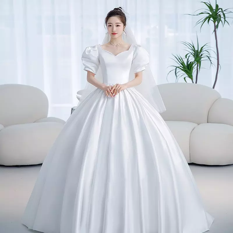 come4buy.com-Simple Wedding Gown Shining Beading Slim Bridal Dress