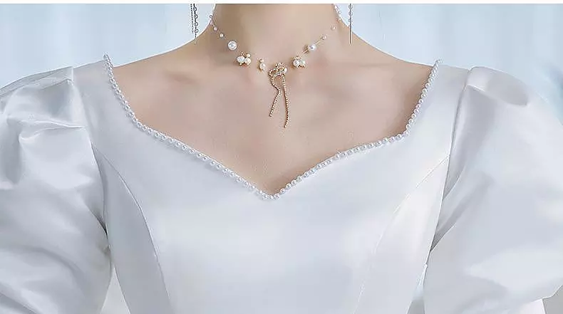 come4buy.com-Simple Wedding Gown Shining Beading Slim Bridal Dress