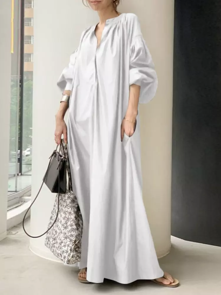 come4buy.com-Elegant Modest Morocco Cotton Lang Kjole