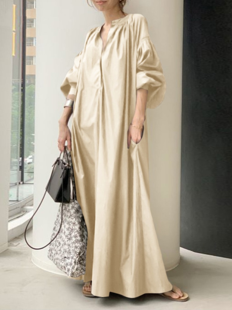 come4buy.com-Elegant Modest Morocco Cotton Lang Kjole