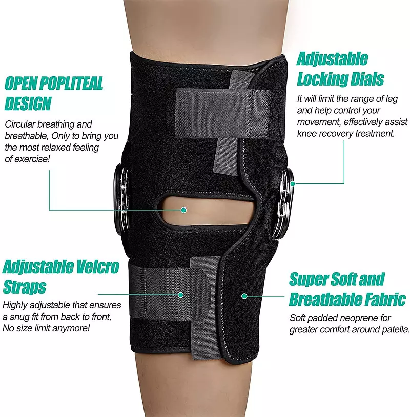 come4buy.com-Шарнірний колінний бандаж Регульована підтримка коліна Біль у колінах Артрит