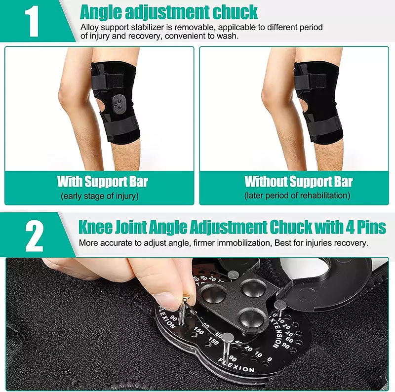 come4buy.com-Hinged Knee Brace Cefnogi Pen-glin Addasadwy Poen Arthritis