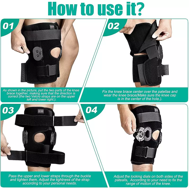 come4buy.com-ヒンジ付きニーブレース 調節可能な膝サポート 膝の痛み 関節炎