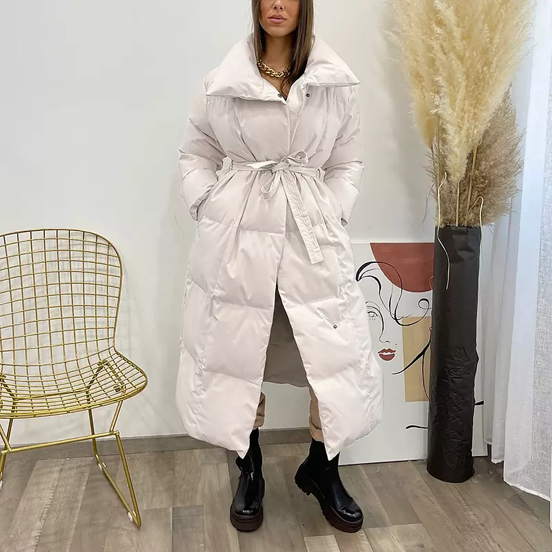 come4buy.com-Eleganckie wiązane paskiem Długie kurtki bawełniane