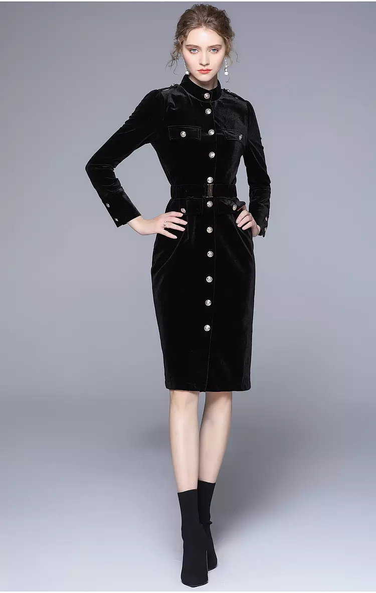 come4buy.com-Elegantné zamatové šaty s golierom pre ženy