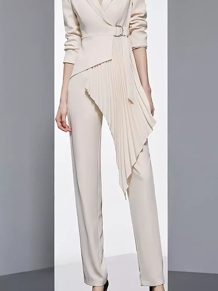 come4buy.com-Women Fashion Beige Blazer 2 Pieces Set
