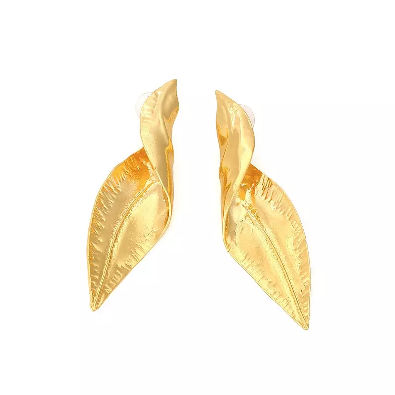 come4buy.com-Retro Twisted Gold Color Leaf Earrings