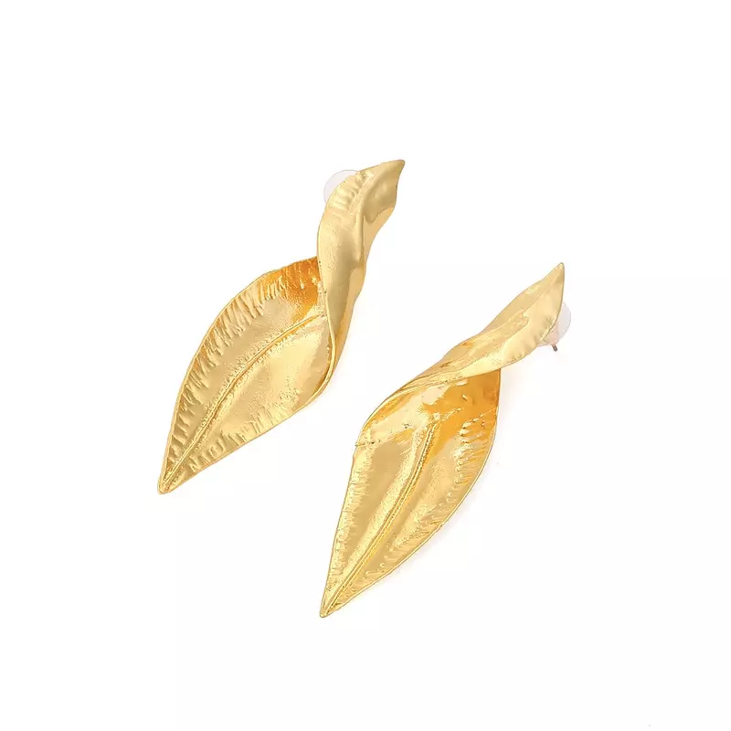 come4buy.com-Retro Twisted Gold Color Leaf Earrings