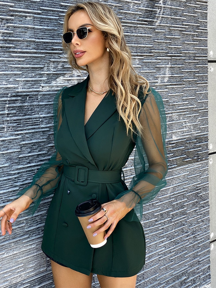 come4buy.com-Sexy See Through Top Double Breasted Blazer Coat