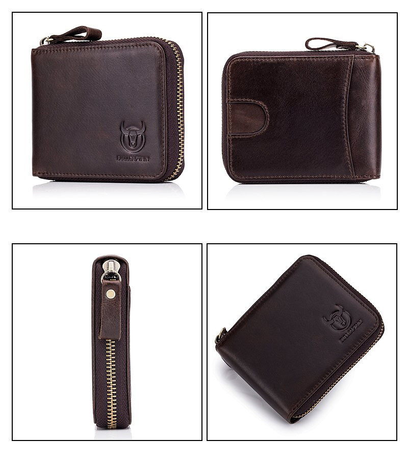 come4buy.com-Retro Genuine Leather RFID Short Zipper Wallet