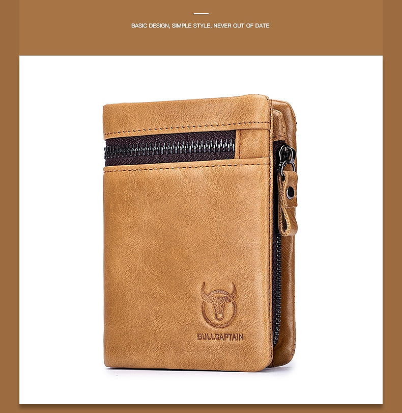 come4buy.com-Retro Genuine Leather Zipper Hasp RFID Wallet