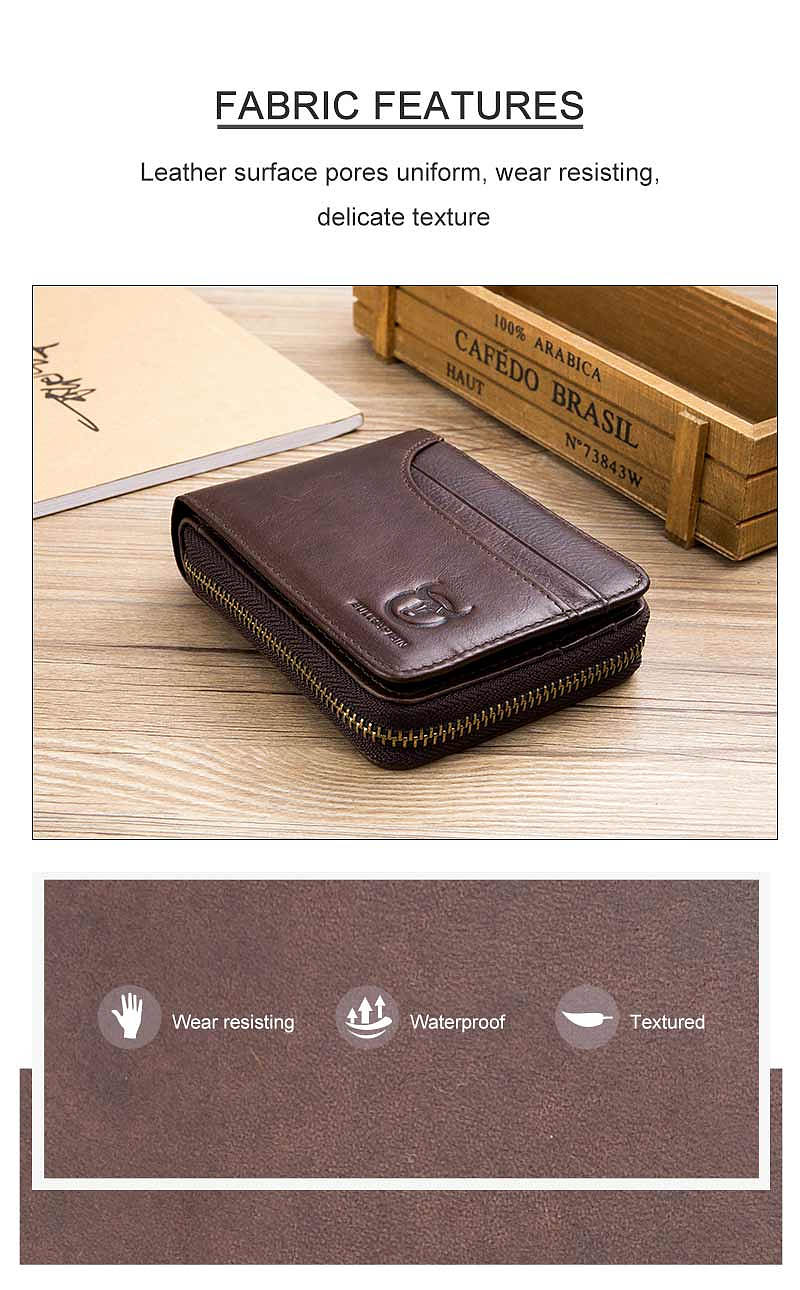 come4buy.com-Retro Leather Zipper Hasp RFID Men Wallet
