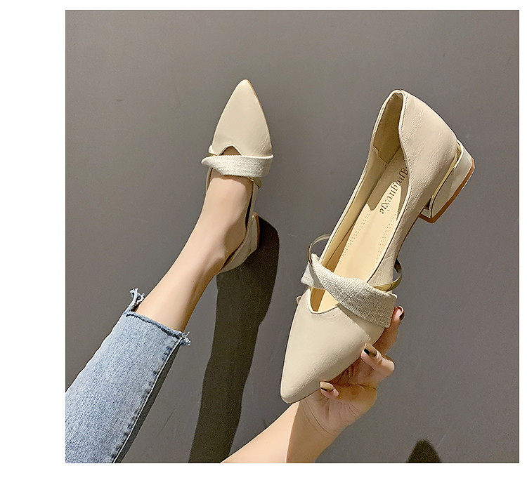 come4buy.com-Elegant Low Heel Women Mules Office Shoes Beige Pumps
