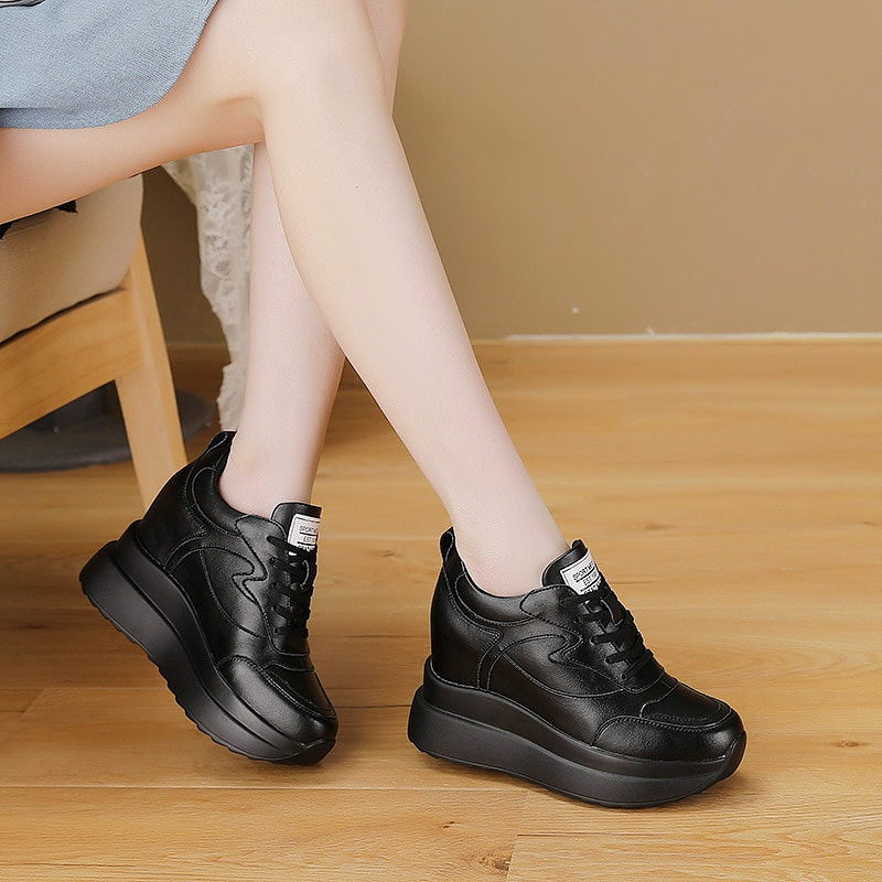 come4buy.com-Cow Leather 10cm Platform Wedge Sneakers