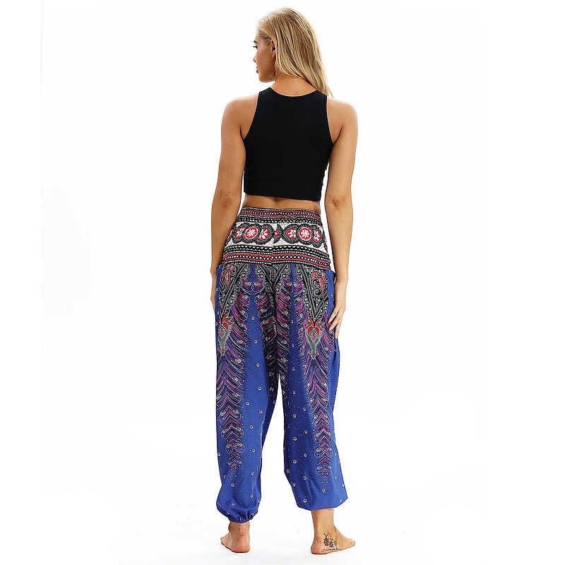 come4buy.com-Women Loose Yoga Pants Floral Print Wide Leg Trousers