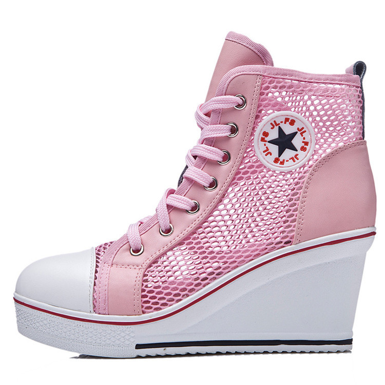 come4buy.com-Fashion Black White Pink Stealth Meningkatkan Sepatu Kets Tinggi