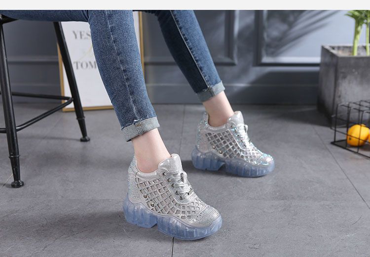 come4buy.com-Sneaker Berlian Imitasi 10cm Air Mesh Sintetis Wanita
