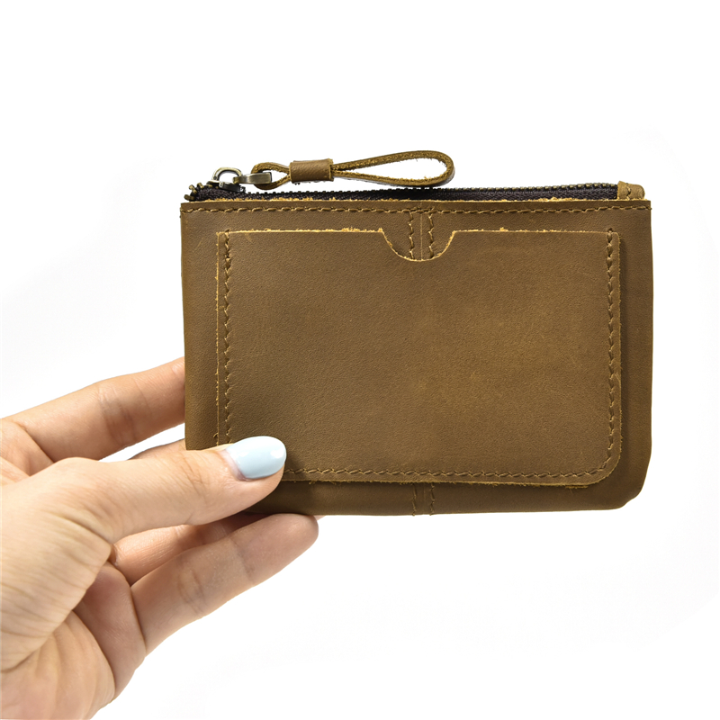 come4buy.com-Mini krátka peňaženka na mince z pravej kože na zips