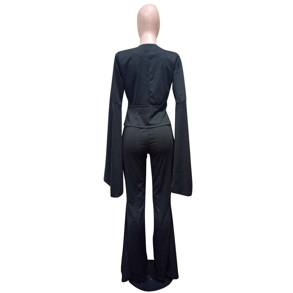 come4buy.com-Fashion Ruffles Sleeve Pants Suits Blazer Two Piece Set