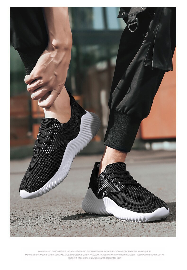 come4buy.com-Fashion White Light Mesh Fly Woven Black Sneakers
