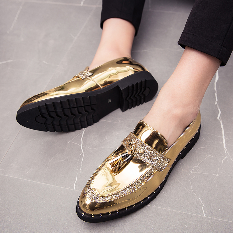 come4buy.com-Tassel Shoes რეტრო ოქროსფერი რბილი, მოცურების ლუფერები
