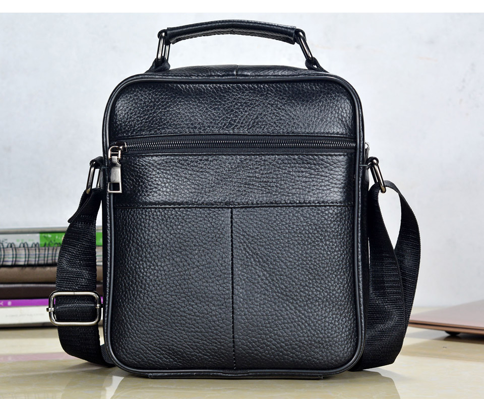 come4buy.com-Cowhide Leather Messenger Bags Men iPad Business Bags