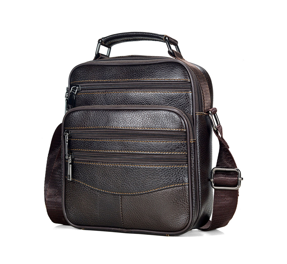 come4buy.com-Cowhide Leather Messenger Bags Men iPad Business Bag