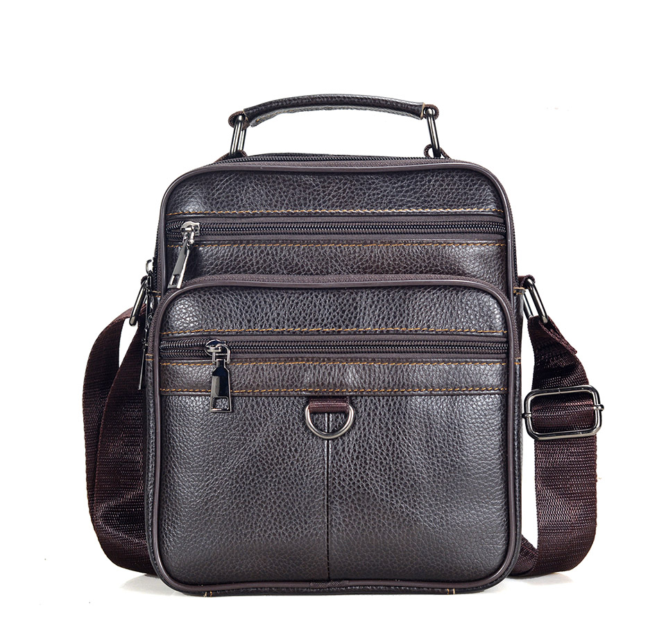 come4buy.com-Black Cowhide Leather Messenger Bags Men iPad Business Bag