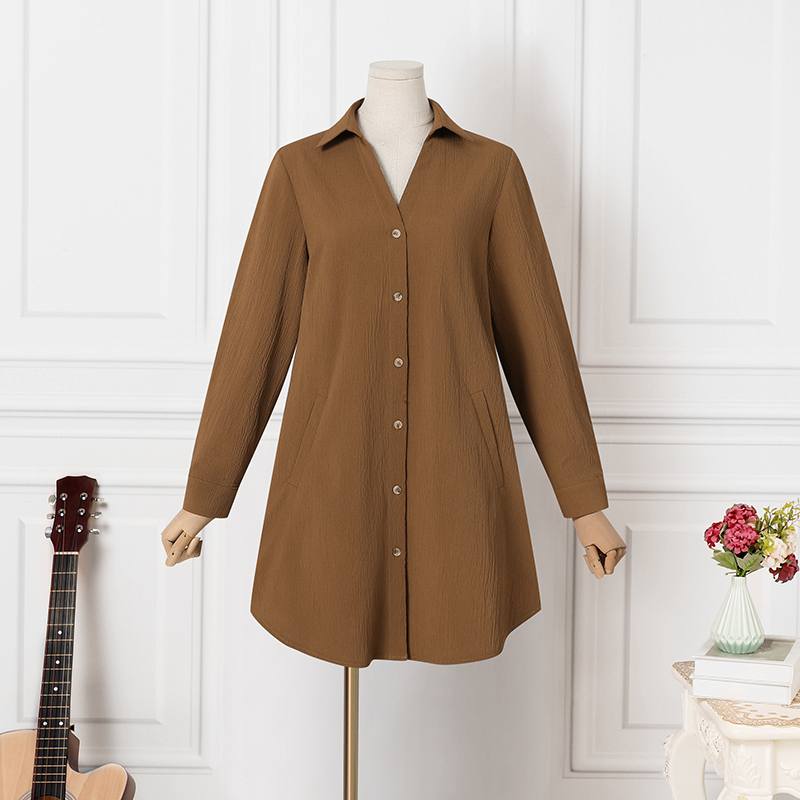come4buy.com- Lapel Pocket Shirtdress Casual Vacation Daily Solid Blouse