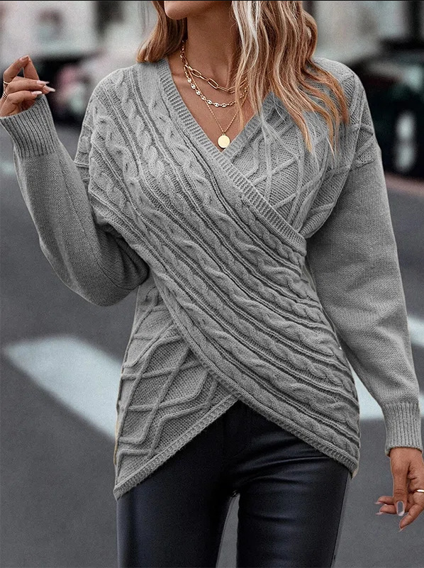 come4buy.com-V-hals strikket sweater Dame Off Shoulder Pullover