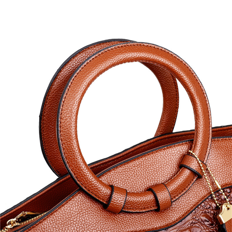 come4buy.com-Women Tote Retro Coffee Shoulder Bag Crocodile Leather Handbag