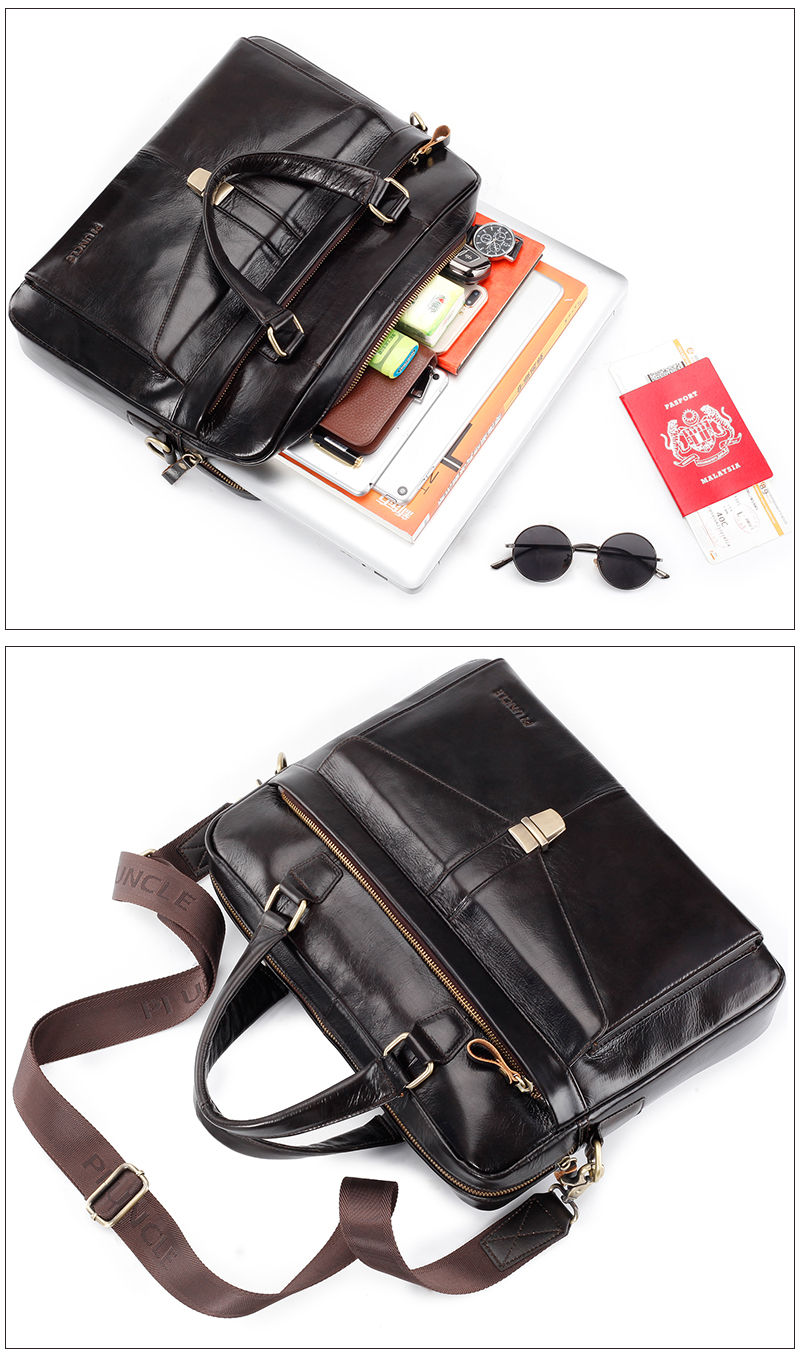 come4buy.com-Men Briefcase Genuine Leather 14 inch Laptop Bag