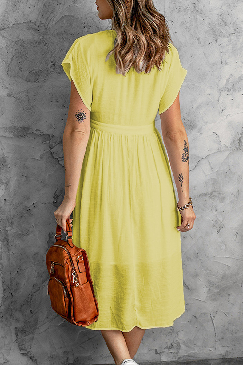 come4buy.com-White V-neck Short Sleeve Sexy Women Midi Dresses