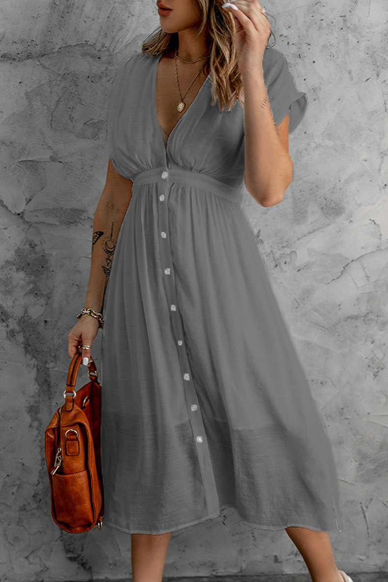 come4buy.com-White V-neck Short Sleeve Sexy Women Midi Dresses