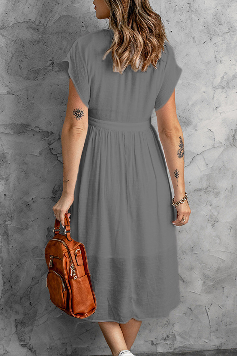 come4buy.com-White V-neck Short Sleeve Sexy Women Midi Dresses