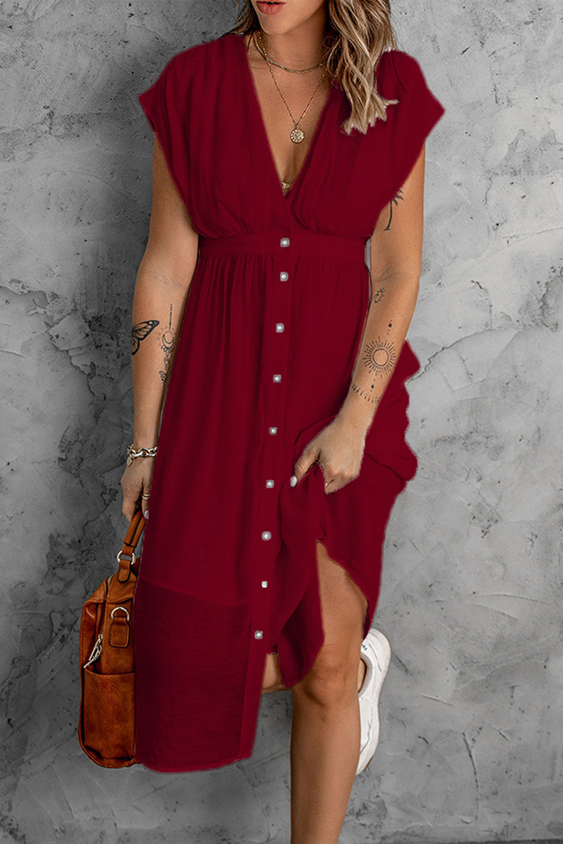 come4buy.com-White V-neck Short Sleeve Sexy Women Midi Dresses