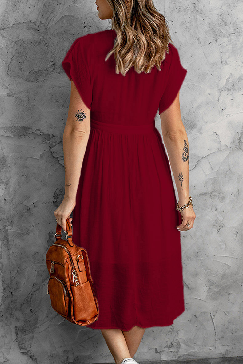 come4buy.com-White V-neck Short Sleeve Sexy Women Midi Dresses
